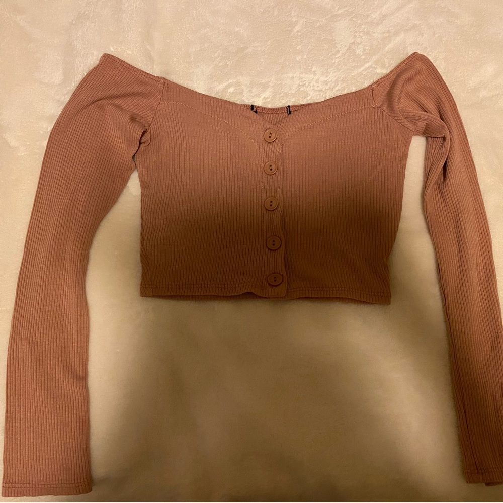 Pink off the shoulder crop top long sleeve